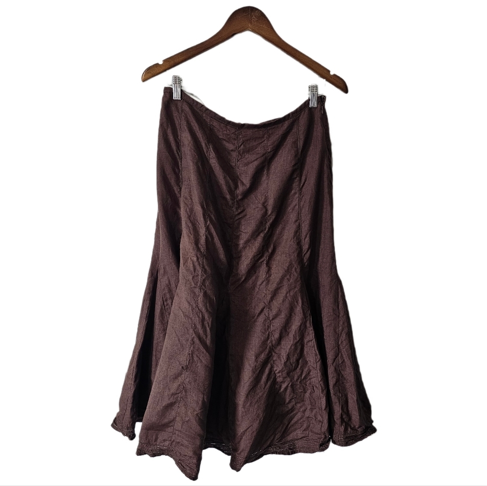 Bohemian Brown Linen Midi Bell Skirt